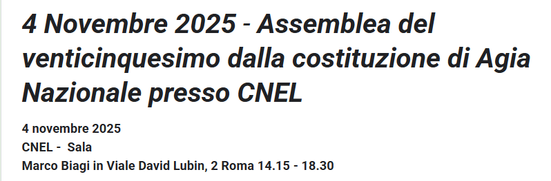 Agia-Cia compie 25 anni. Assemblea al CNEL su traguardi e sfide
